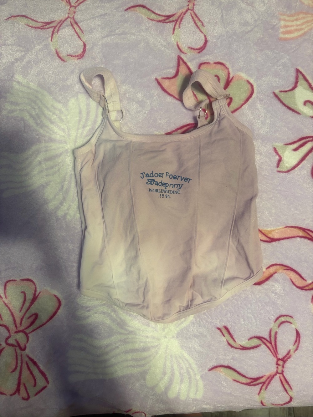 Unknown Brand Pink Cream Tank Top with Script Logo